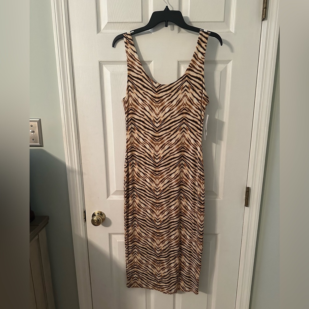 Bar III Brown and Black Zebra Print Midi Dress
